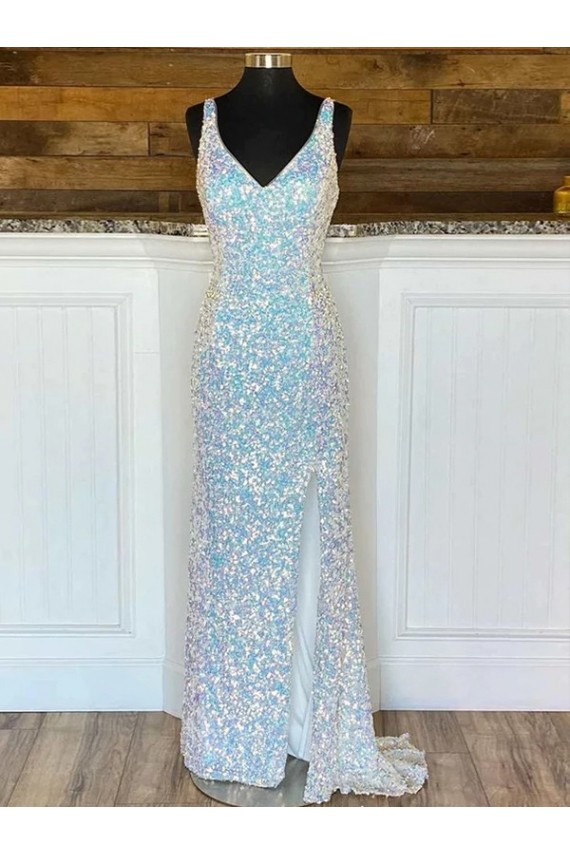 Velvet Sequin V-Neck Sheath Evening Gown / Prom Dress Derby