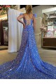 Velvet Sequin V-Neck A-Line Prom Dress / Evening Dress Derby