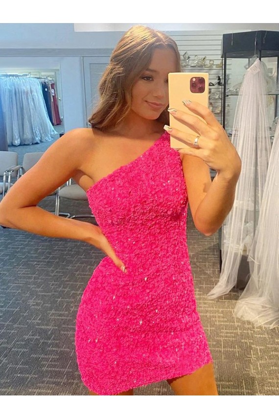 Velvet Sequin One Shoulder Sheath Evening Gown Derby
