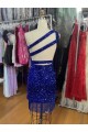 Velvet Sequins One Shoulder Sheath Royal Blue Homecoming Dress Derby