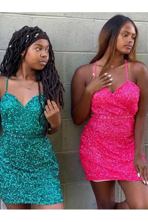 Velvet Sequin V-Neck Sheath Dark Green Prom Dress Derby
