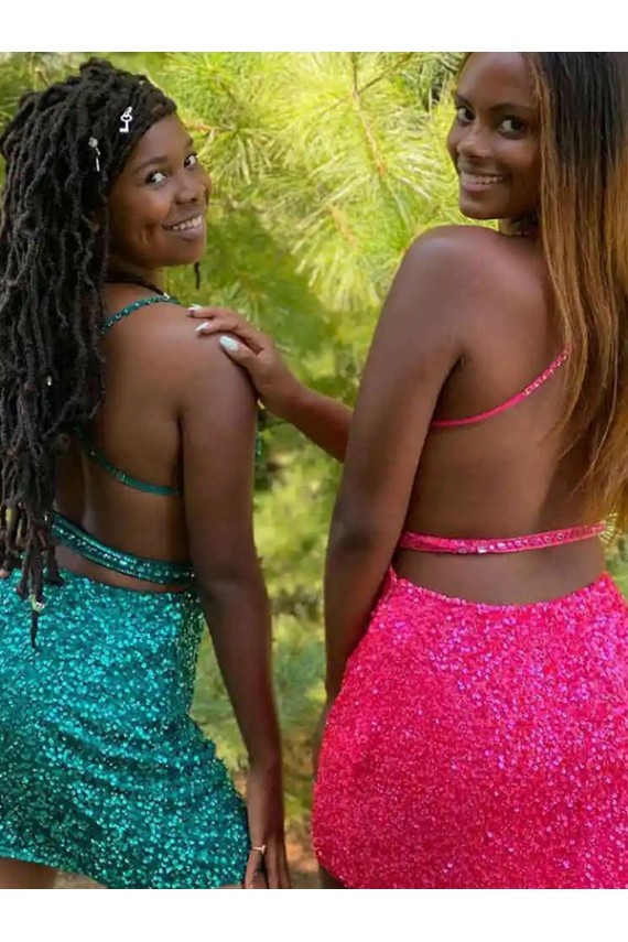 Velvet Sequin V-Neck Sheath Dark Green Prom Dress Derby