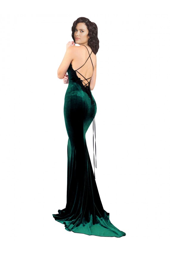 Stretch Velvet High Neck Open Back Mermaid Dark Green Formal Evening Gown / Prom Dress / Bridesmaid Dress Derby