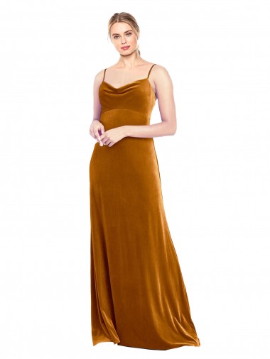 Stretch Velvet Cowl Neck A-Line Gold Prom Dress / Bridesmaid Dress Derby