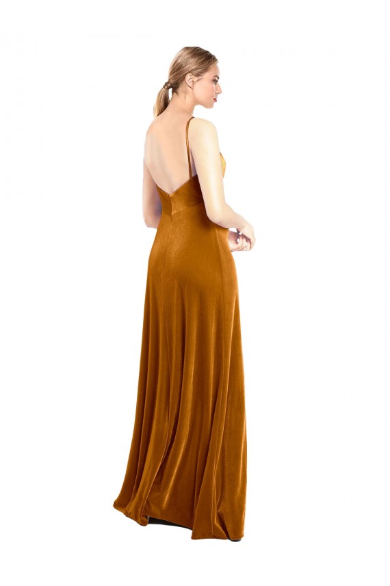 Stretch Velvet Cowl Neck A-Line Gold Prom Dress / Bridesmaid Dress Derby