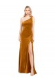 Stretch Velvet One Shoulder A-Line Gold Formal Evening Gown / Prom Dress / Bridesmaid Dress Derby