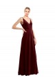 Stretch Velvet V-Neck V-Back A-Line Burgundy Bridesmaid Dress / Evening Dress Derby