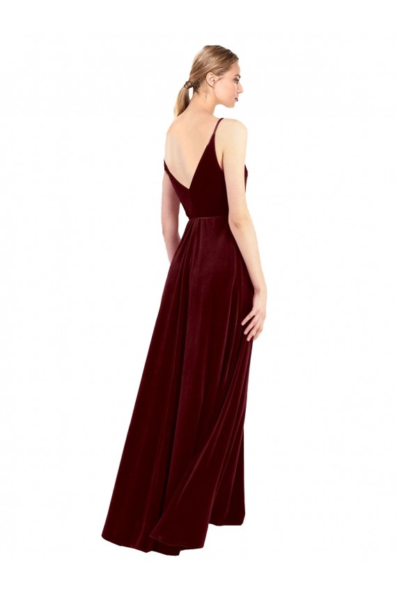 Stretch Velvet V-Neck V-Back A-Line Burgundy Bridesmaid Dress / Evening Dress Derby