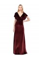 Stretch Velvet V-Neck Long A-Line Burgundy Prom Dress / Bridesmaid Dress Derby