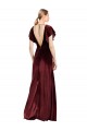 Stretch Velvet V-Neck Long A-Line Burgundy Prom Dress / Bridesmaid Dress Derby