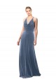 Stretch Velvet Cowl Neck Keyhole Back A-Line Dusty Blue Prom Dress / Bridesmaid Dress Derby