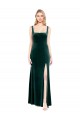 Stretch Velvet Square Neck A-Line Dark Green Prom Dress / Bridesmaid Dress Derby