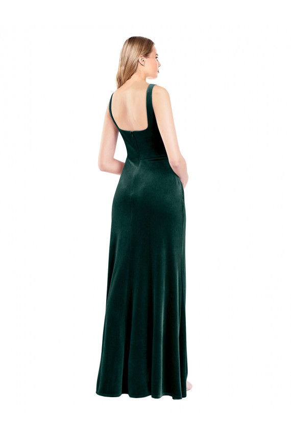 Stretch Velvet Square Neck A-Line Dark Green Prom Dress / Bridesmaid Dress Derby