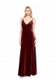 Stretch Velvet V-Neck V-Back A-Line Burgundy Black Tie Prom Dress / Bridesmaid Dress Derby