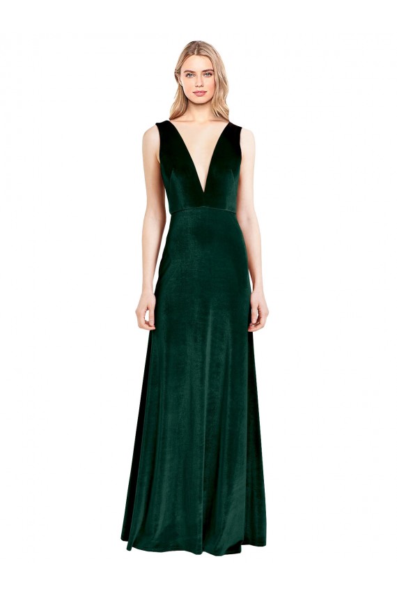 Stretch Velvet V-Neck V-Back A-Line Dark Green Bridesmaid Dress / Formal Dress Derby