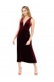 Stretch Velvet V-Neck V-Back A-Line Burgundy Prom Dress / Bridesmaid Dress Derby