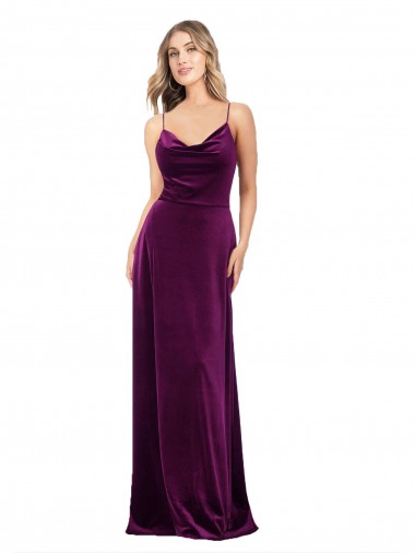Stretch Velvet V-Neck Open Back A-Line Grape Formal Evening Gown / Prom Dress / Bridesmaid Dress Derby