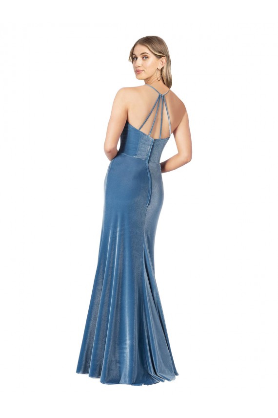 Stretch Velvet Jewel Neck Open Back Sheath Black Formal Evening Gown / Prom Dress / Bridesmaid Dress Derby