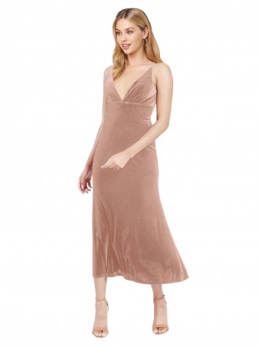 Stretch Velvet V-Neck V-Back A-Line Pink Prom Dress / Bridesmaid Dress Derby