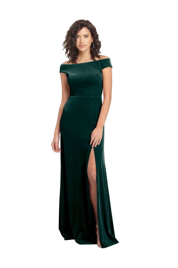 Stretch Velvet Square Neck A-Line Dark Green Formal Evening Gown / Prom Dress / Bridesmaid Dress Derby