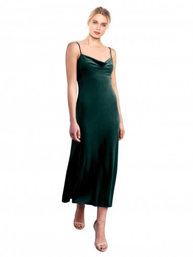 Stretch Velvet Cowl Neck Low Back A-Line Dark Green Prom Dress / Bridesmaid Dress Derby