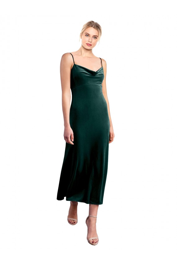Stretch Velvet Cowl Neck Low Back A-Line Dark Green Prom Dress / Bridesmaid Dress Derby