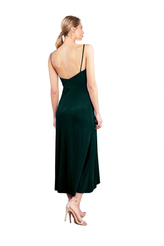 Stretch Velvet Cowl Neck Low Back A-Line Dark Green Prom Dress / Bridesmaid Dress Derby