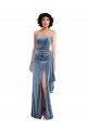 Stretch Velvet Strapless Low Back Sheath Dusty Blue Formal Evening Gown / Prom Dress / Bridesmaid Dress Derby