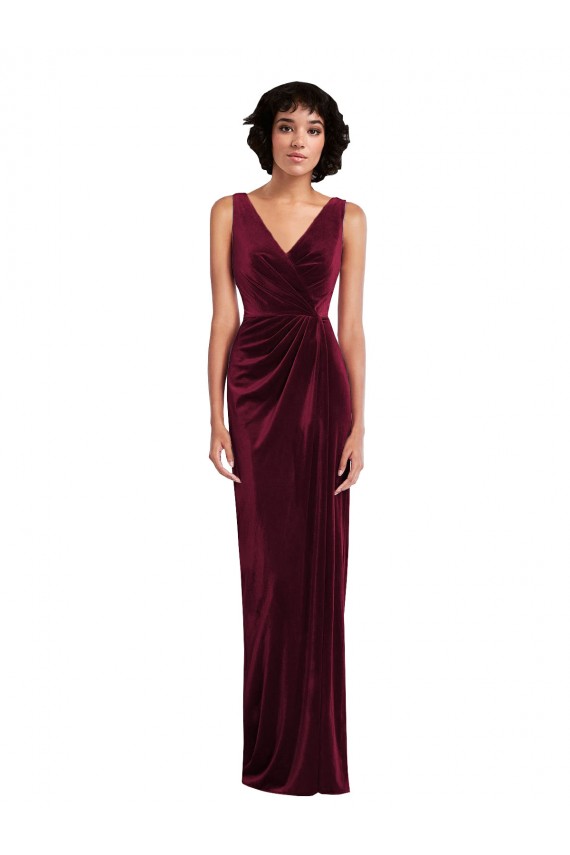 Stretch Velvet V-Neck Sheath Burgundy Semi Formal Evening Dress / Prom Dress / Bridesmaid Dress Derby