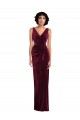 Stretch Velvet V-Neck Sheath Burgundy Semi Formal Evening Dress / Prom Dress / Bridesmaid Dress Derby