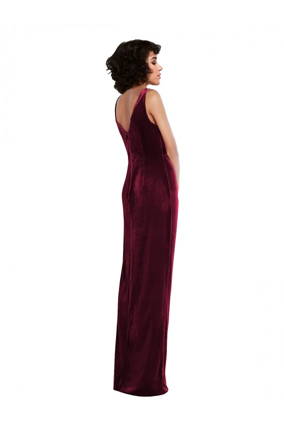 Stretch Velvet V-Neck Sheath Burgundy Semi Formal Evening Dress / Prom Dress / Bridesmaid Dress Derby