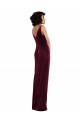 Stretch Velvet V-Neck Sheath Burgundy Semi Formal Evening Dress / Prom Dress / Bridesmaid Dress Derby