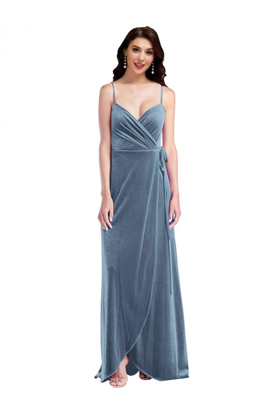 Stretch Velvet Sweetheart Low Back A-Line Dusty Blue Semi Formal Evening Dress / Prom Dress / Bridesmaid Dress Derby