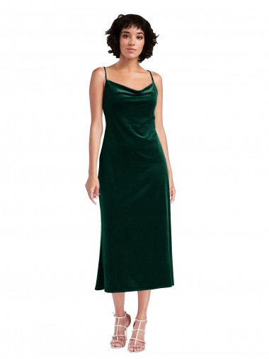 Stretch Velvet Cowl Neck Open Back Sheath Dark Green Black Tie Evening Gown / Prom Dress / Bridesmaid Dress Derby