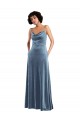 Stretch Velvet Cowl Neck Open Back Sheath Dusty Blue Semi Formal Evening Dress / Prom Dress / Bridesmaid Dress Derby
