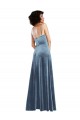 Stretch Velvet Cowl Neck Open Back Sheath Dusty Blue Semi Formal Evening Dress / Prom Dress / Bridesmaid Dress Derby