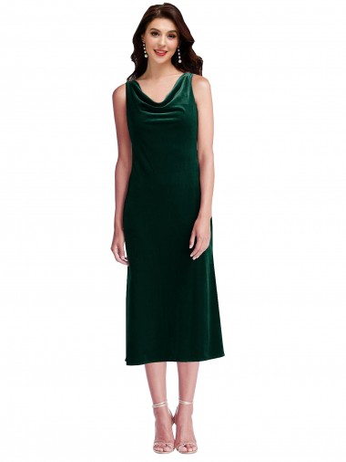 Stretch Velvet Cowl Neck V-Back Sheath Dark Green Evening Gown / Prom Dress / Bridesmaid Dress Derby