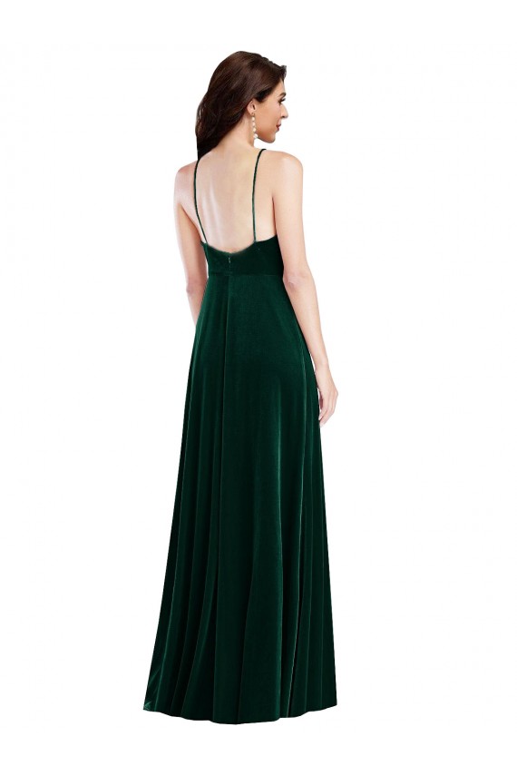 Stretch Velvet High Neck A-Line Dark Green Semi Formal Evening Dress / Prom Dress / Bridesmaid Dress Derby