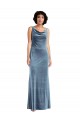 Stretch Velvet Cowl Neck V-Back Sheath Dusty Blue Evening Dress / Bridesmaid Dress Derby