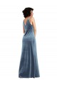 Stretch Velvet Cowl Neck V-Back Sheath Dusty Blue Evening Dress / Bridesmaid Dress Derby