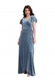 Stretch Velvet V-Neck A-Line Dusty Blue Black Tie Evening Gown / Prom Dress / Bridesmaid Dress Derby