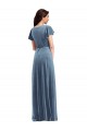Stretch Velvet V-Neck A-Line Dusty Blue Black Tie Evening Gown / Prom Dress / Bridesmaid Dress Derby