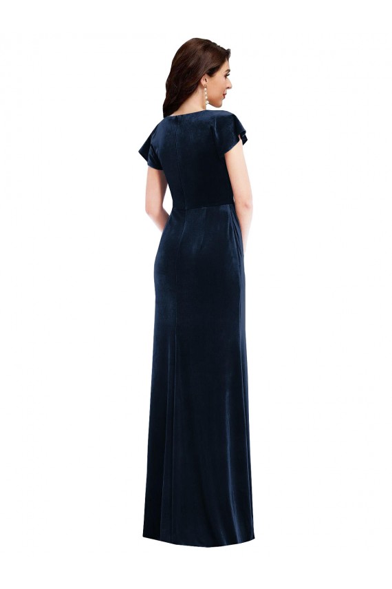 Stretch Velvet V-Neck A-Line Dark Navy Formal Dress / Bridesmaid Dress Derby