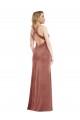 Stretch Velvet V-Neck Open Back A-Line Cinnamon Rose Bridesmaid Dress / Evening Dress Derby