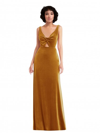 Stretch Velvet V-Neck V-Back Trumpet Gold Semi Formal Evening Dress / Prom Dress / Bridesmaid Dress Derby