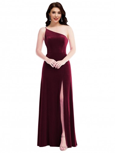 Stretch Velvet One Shoulder Trumpet Burgundy Black Tie Evening Dress / Prom Dress / Bridesmaid Dress Derby