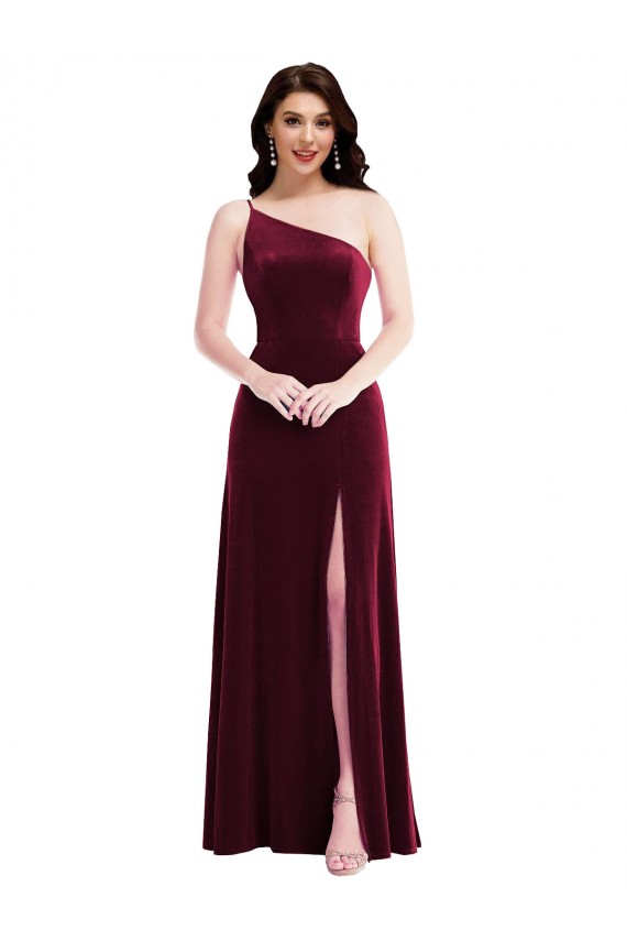 Stretch Velvet One Shoulder Trumpet Burgundy Black Tie Evening Dress / Prom Dress / Bridesmaid Dress Derby