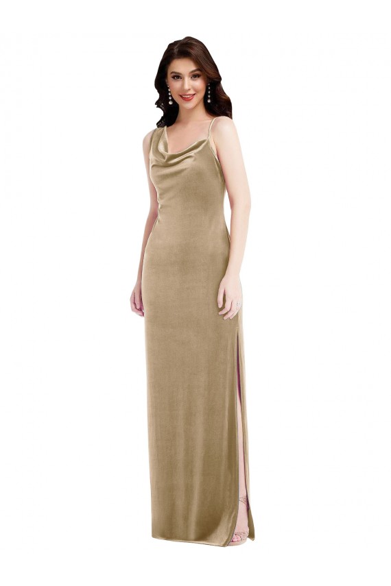 Stretch Velvet One Shoulder Sheath Champagne Black Tie Evening Gown / Prom Dress / Bridesmaid Dress Derby
