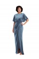 Stretch Velvet Open Back Sheath Dusty Blue Semi Formal Evening Dress / Prom Dress / Bridesmaid Dress Derby