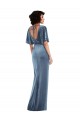 Stretch Velvet Open Back Sheath Dusty Blue Semi Formal Evening Dress / Prom Dress / Bridesmaid Dress Derby